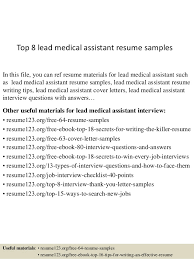 Top 8 Lead Medical Assistant Resume Samples