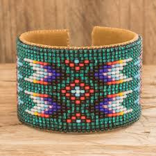 beaded leather and suede cuff bracelet