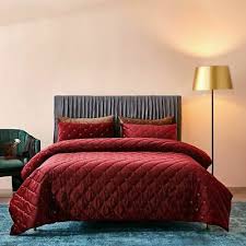 crystal velvet bedding set red green
