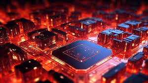 red glowing 3d render chips create