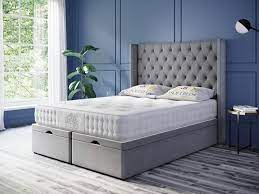 sleigh ottoman bed with high wingback