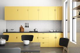 Combining glossy surfaces with rustic textures makes this room feel up to date. Yellow Kitchens Design Ideas Homelane Blog