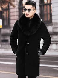 Fur Collar Black Trench Mens Fur Coat