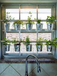 window mounted hanging herb garden