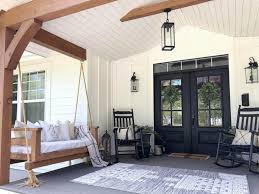 front porch with wood ceiling beams
