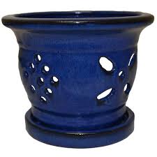 Blue Glazed Ceramic Orchid Pot