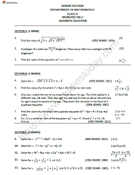 Cbse Class 10 Mathematics Quadratic