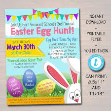 Editable Easter Egg Hunt Flyer Printable Invite Easter Party Invitation Pto Pta Church Community Kids Easter Bunny Event Instant Download