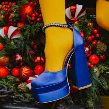 Pantofi dama albastri din material textil cu toc Amyra - Kalapod