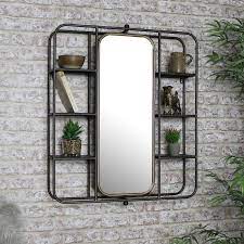 large industrial mirrored wall shelving