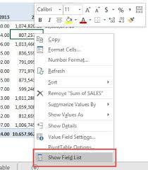 how to show pivot table fields