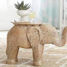 Tan Elephant Side Table Wooden Elephant