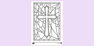 Cross On Stained Glass Window Colouring