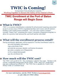 Jul 21, 2020 · a twic card is means of security threat assessment for authorized individuals to gain access to sensitive areas. Twic Is Coming Transportation Worker Identification Credential Working Together To Ensure The Safety Of Our Nation S S Ports Pdf Free Download