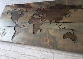 Carved Wood World Map Live Edge World
