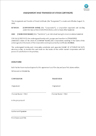 Assignment And Transfer Of Stock Certificate Templates At