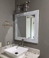 white whitewash wood mirror framed