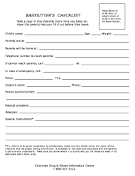 Babysitters Checklist Online Form Fill Online Printable Fillable
