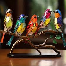1pc Stained Glass Birds On Branch