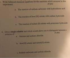 write balanced chemical equations for