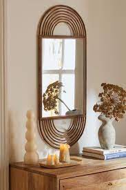 Bamboo Arch Brown Metal Wall Mirror
