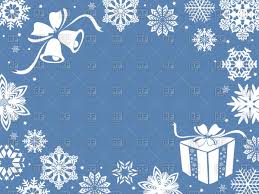 Christmas Greeting Card Or Frame With Snowflakes And Gifts In Blue