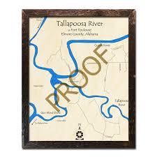 Tallapoosa River At Fort Toulouse Wood Map 3d Nautical Wood Charts