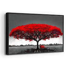Single Tree Wall Art Monochrome Red