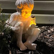 Solar Fireflies Garden Statue Resin Jar