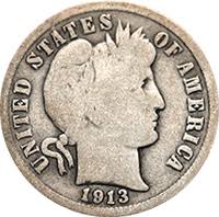 1913 Barber Dime Value Cointrackers