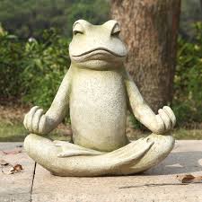 A bronze garden sculpture in the form of a frog with applied patina. Meditating Frog Statue Lotus Position Frog Sitting Garden Statues
