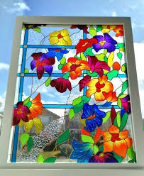 Flowers Art Glass Painting Stained