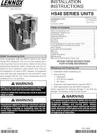 Lennox Air Conditioner Heat Pump Outside Unit Manual L0805497