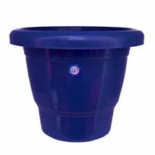Round Blue Plastic Delux Flower Pot