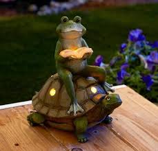 Frog Reading Book On Turtle Solar Light