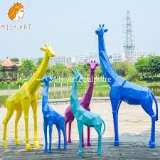 Tall Metal Geometric Giraffe Sculpture