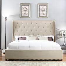 bed frame queen size in beige fabric