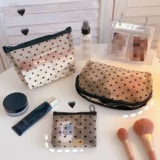 mesh cosmetic makeup bags cute heart