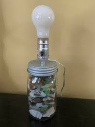 Sea Glass Filled Mason Jar Lamp Green