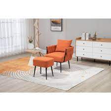 orange linen modern accent chair