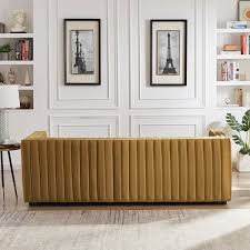 mid century modern style velvet couch
