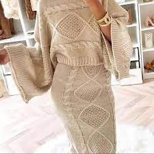 You just cannot deny the fact that it will go with all sort of outfits. Womens Ladies Chunky Cable Knitted Co Ord Flared Two Piece Top Skirt Dress Suit Knit Outfit Sweater Dress Clothes For Women