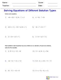 Algebra Worksheets Solving Equations