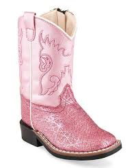 Old West Pink Shiny Contrast Leather Cowboy Boot Girls