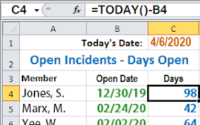 excel how to subtract dates from today