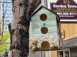Decorated Birdhouses And Planters
