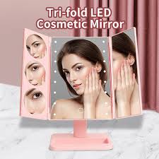 tri fold lighted vanity mirror with led