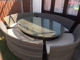 stunning hartman rattan garden table with 4 benches and cushions seats 10 12
