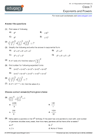 Free 9th grade algebra worksheets. Grade 7 Math Worksheets And Problems Exponents And Powers Edugain Global