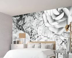 Image of 3D white rose wallpaper design